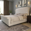 LUXOAK King Size Platform Bed Frame, Chenille Upholstered Sleigh Bed with Curved Headboard & Footboard, Deep Button Tufted, Wood Slats Support, No Box Spring Needed, Cream