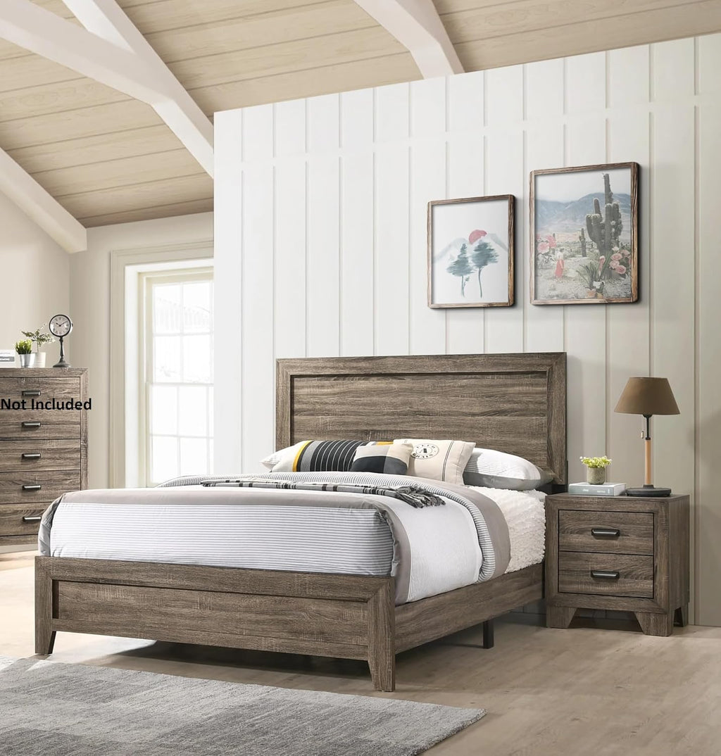 3pc Contemporary Wooden Bedroom Set King Size Panel Bed and 2X Storage Nightstands Gray Finish