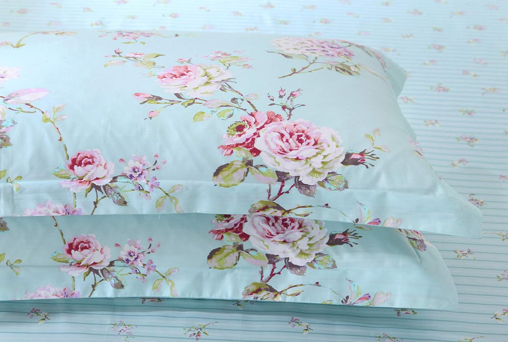 FADFAY Bed in a Bag Set 7-Pieces Shabby Floral Bedding Set Queen Size Premium 100% Cotton Hydrangea French Country Deep Pocket Sheets Zipper Duvet Cover Pillow Shams Set
