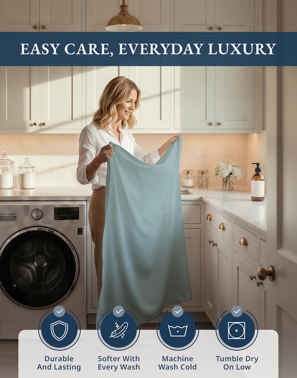100% Egyptian Cotton Queen Size Sheet Set - 1000 Thread Count Silky Sateen Weave Naturally Breathable & Durable Winter Comfort, Hotel Soft Luxury Comfort with 15' Deep Pocket Queen Sheets -French Blue
