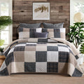 SahSahCasa Quilt Queen Size, Queen Quilt Set, 100% Cotton Queen Quilted Bedding Set Bedspread, Patchwork Farmhouse Quilts, Plaid Lightweight Rustic Comforter for Queen Bed, Beige, for All Season