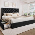 BRELTAM King Size Bed Frame with 4 Storage Drawers and Tufted Headboard Velvet Upholstered Platform Bed Frame with Heavy Duty Wood Slats, No Box Spring Needed, Black