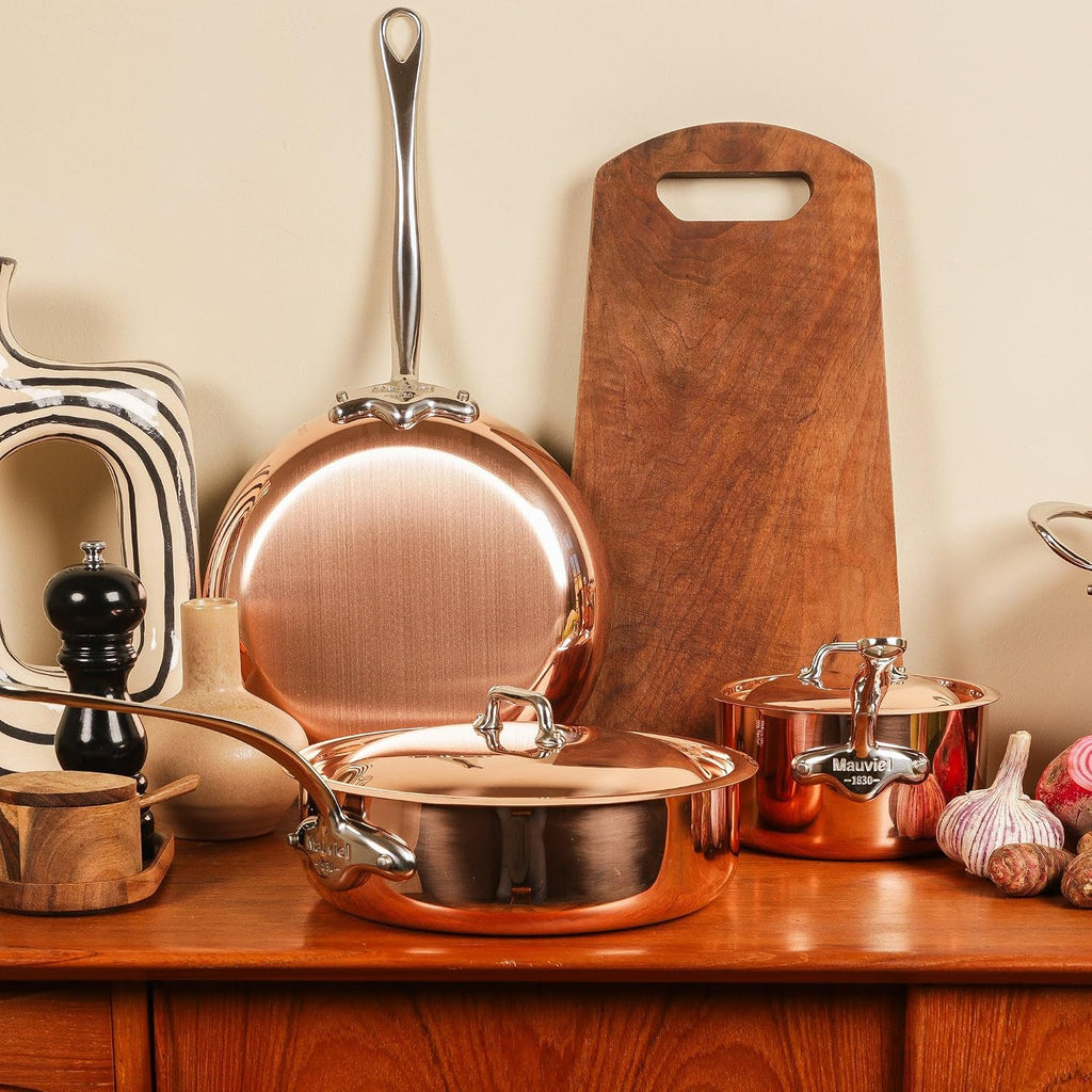 Mauviel M'Heritage 150 S 1.5mm Polished Copper & Stainless Steel Sauce Pan With Curved Lid And Cast Stainless Steel Handle, 1.2-qt, Made In France