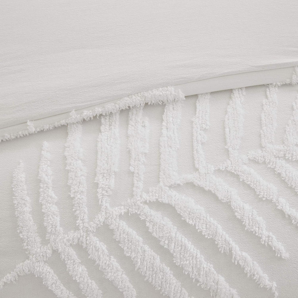 Madison Park Tufted Chenille Cotton Comforter All Season Bedding Set, Matching Shams, Full/Queen(90'x90'), Bahari, Coastal Palm Leaf Off White (MP10-6221)