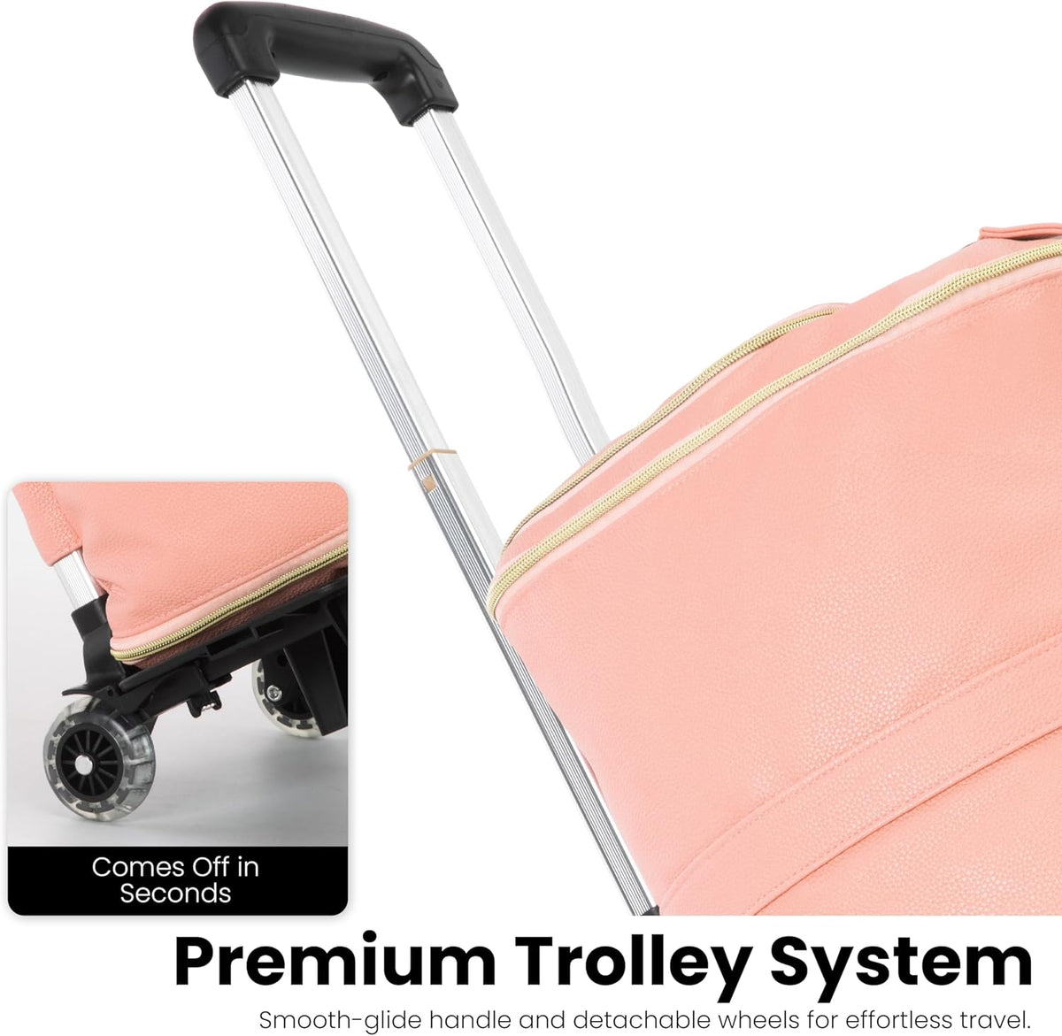 Luhxe Travel Convertible Carry On Garment Roller Bag 2.0 with Shoe Pouch & Detachable Shoulder Strap – Improved Zipper and reinforced straps - Rose