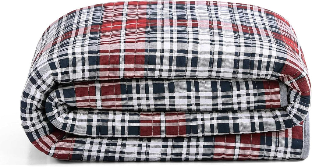 Tommy Hilfiger - Queen Quilt Set, Soft Cotton w/Breathable Feel, Lightweight Bedding for Year Round Comfort, 3 Piece Bed Set w/Matching Pillowcases (Collegiate Tartan Blue)