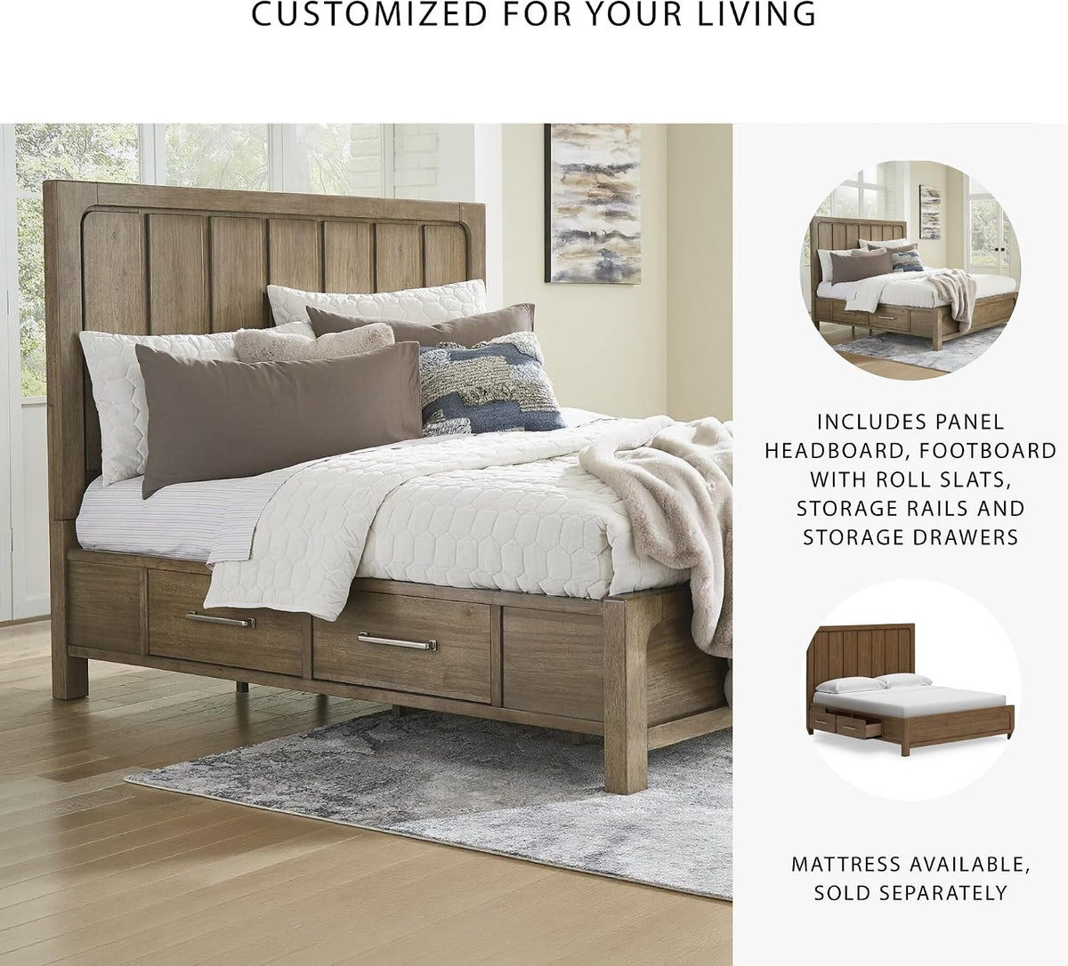 Signature Design by Ashley Cabalynn Modern 4-Drawer California King Platform Bed with Storage, Foundation or Box Spring Not Needed, Light Brown