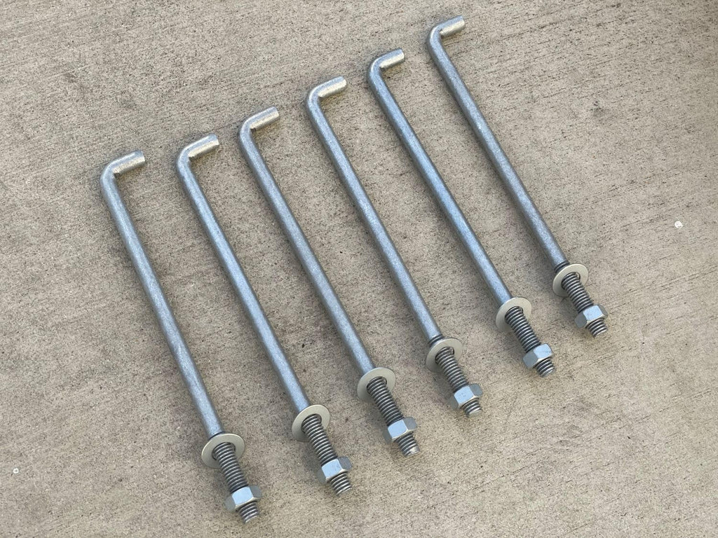 Sandbaggy 1/2' X 10' Threaded Concrete Anchor L-Bolts (Nuts & Washers Included) - Hot Dipped Galvanized - Sill Plate, Base Plate, Masonry, Wood, Cement Anchors, J Bolt (50, 1/2' x 10')