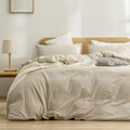 BESTOUCH Duvet Cover Set 100% Washed Cotton Linen Feel Super Soft Comfortable Chic Lightweight 3 PCs Home Bedding Set Solid Almond Milk Grey Alaska King