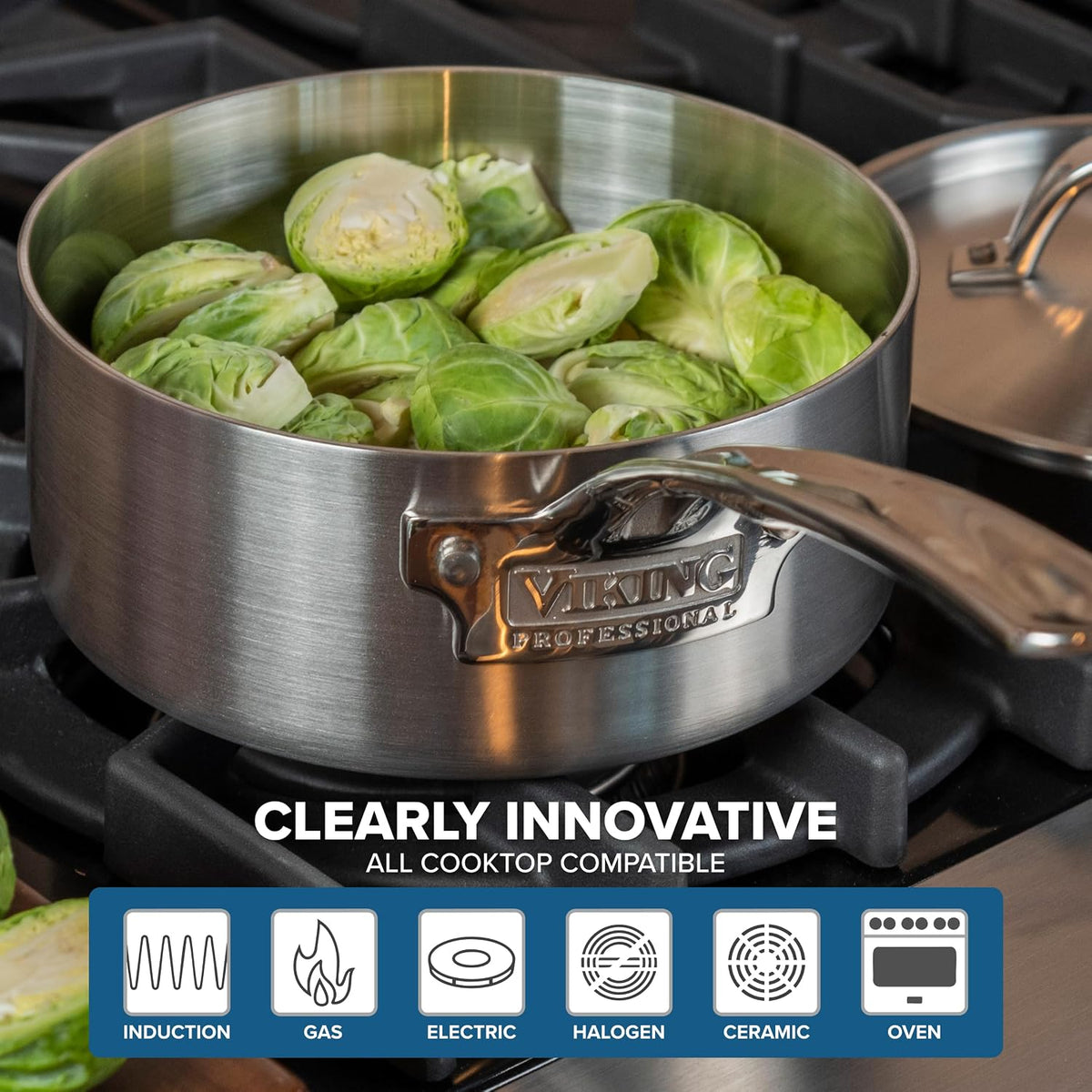 Viking 5-Ply Stainless Steel Sauce Pan with Lid, 2 Quart Cooking Pot, Dishwasher and Oven Safe, Induction Ready, Satin Finish