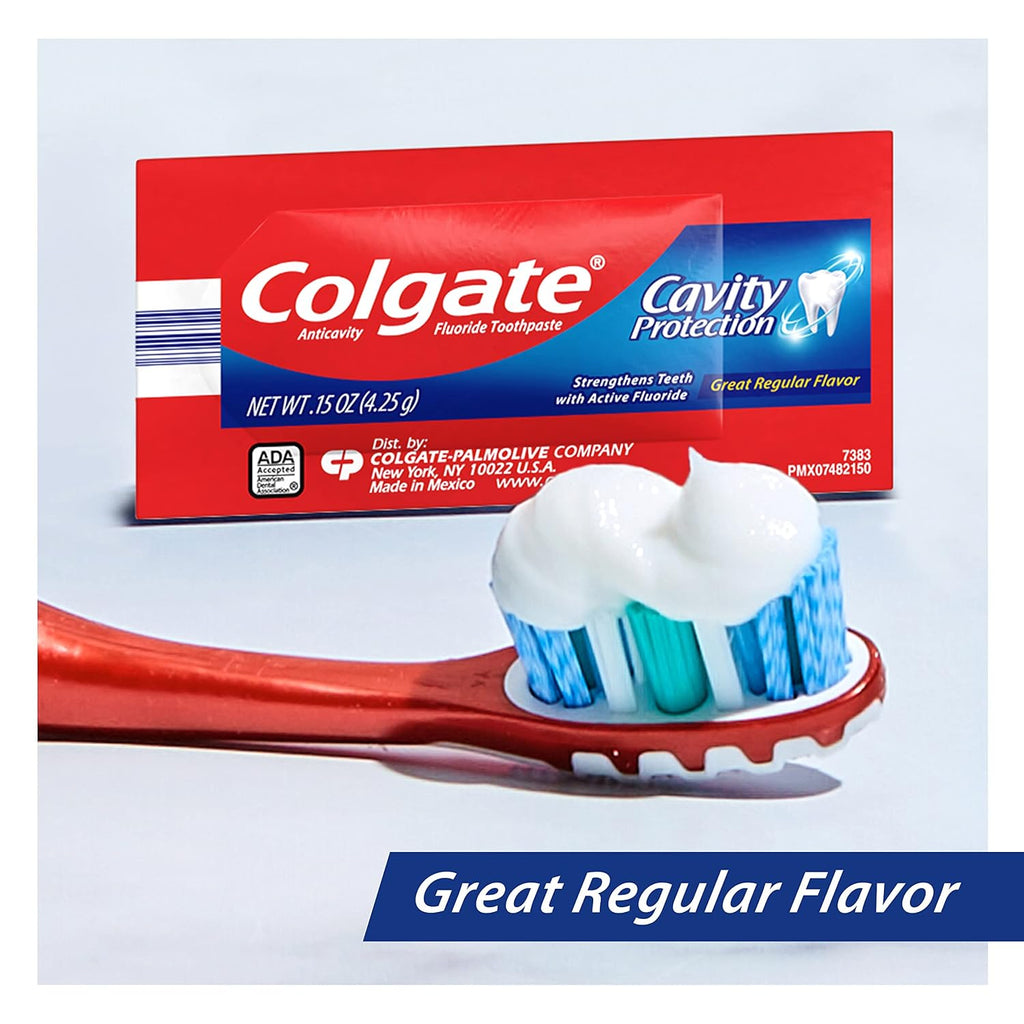 Colgate Cavity Protection Toothpaste with Fluoride, Great Regular Flavor, Travel Size Toothpaste, 0.15 Ounce Sachet, 1000 Pack