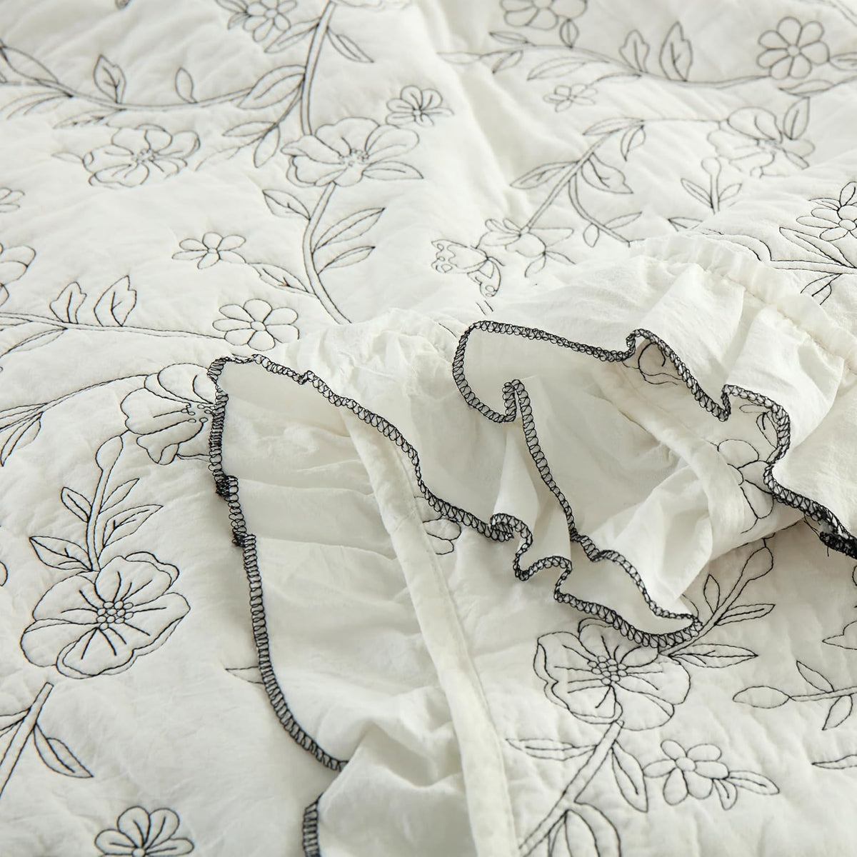MarCielo 3-Piece 100% Cotton Bedspread Lightweight Quilt Coverlet Embroidery Farmhouse Bedding Set (Floral,Queen (98' X 90'))