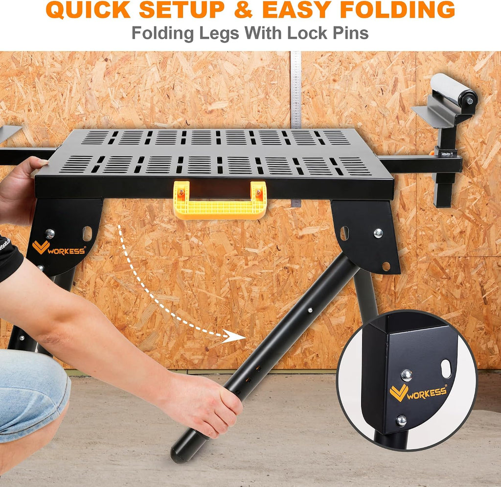 WORKESS Universal Miter Saw Stand with Grid Tabletop 300 lbs Load Capacity 6-Level Height Adjustment Table Saw Stand WK-MS046
