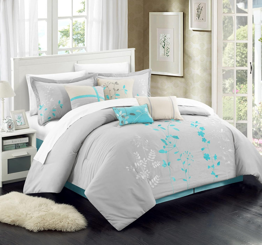 Chic Home 8 Piece Bliss Garden Comforter Set, King, Turquoise