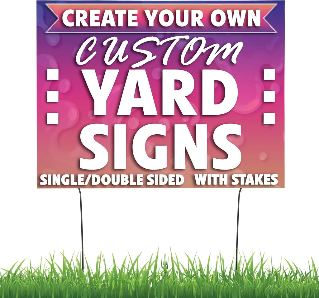 Vispronet 50 Pack 24in x 18in Custom Yard Signs with Stakes, Create Your Own Sign, Single or Double Sided Print, Bulk Personalized Lawn Signs, 4mm Corrugated Plastic Material, Weather-Resistant Board