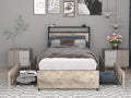 Twin Bed Frame with 4 Storage Drawers,Storage Headboard with Charging Station, Solid and Stable, Noise Free, No Box Spring Needed, Easy Assembly,Gray (Twin)