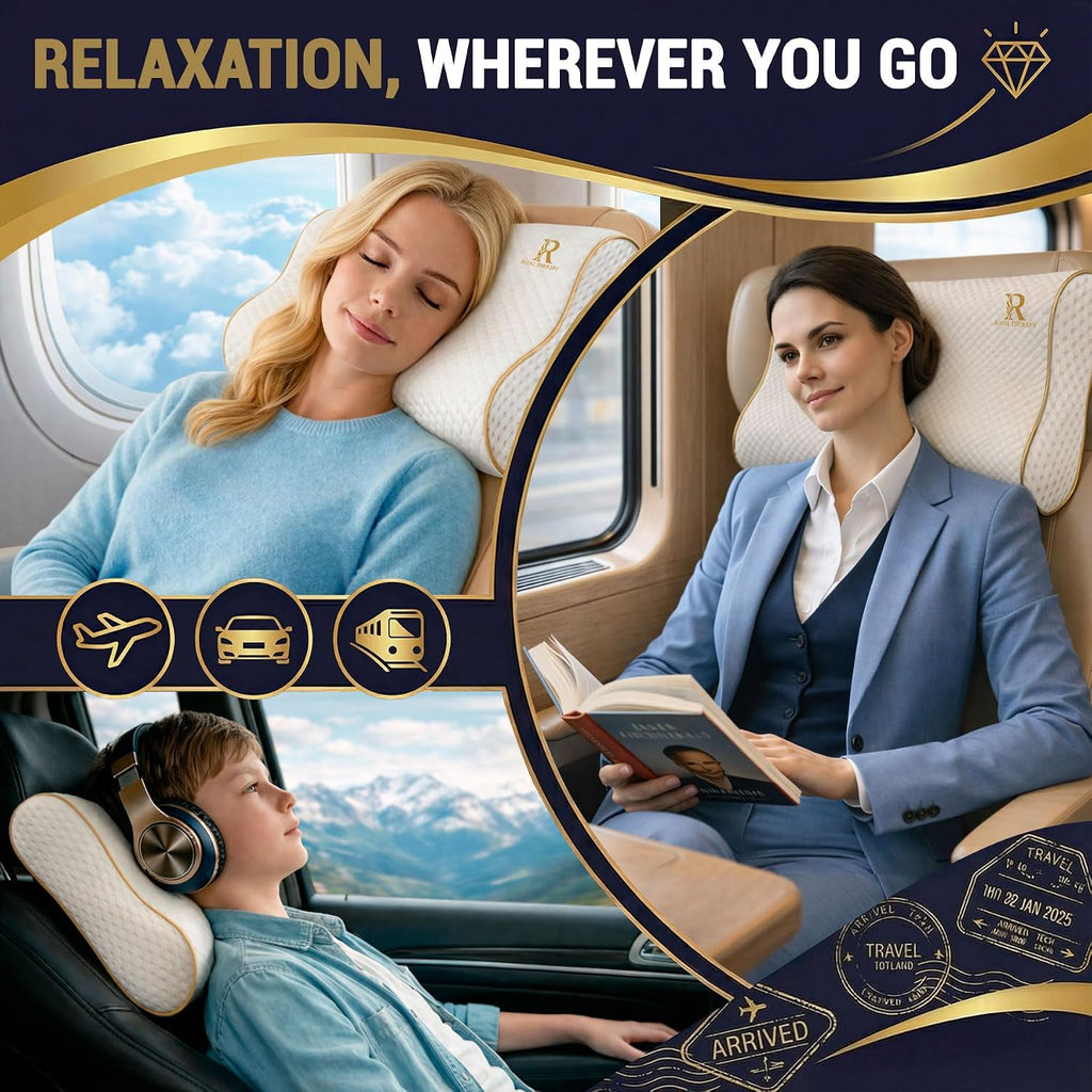 Royal Therapy 2-Pack Travel Memory Foam Pillow, Camping, Cervical for Pain, Contour, Pillow for Neck and Shoulder, Neck