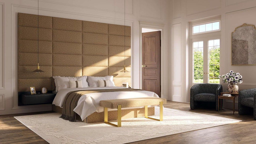 VANT Upholstered Bed Bench - Ribbed Terracotta - Brushed Nickel - Contemporary Modern, Bedroom Bench Seat, Hallway, or Entryway