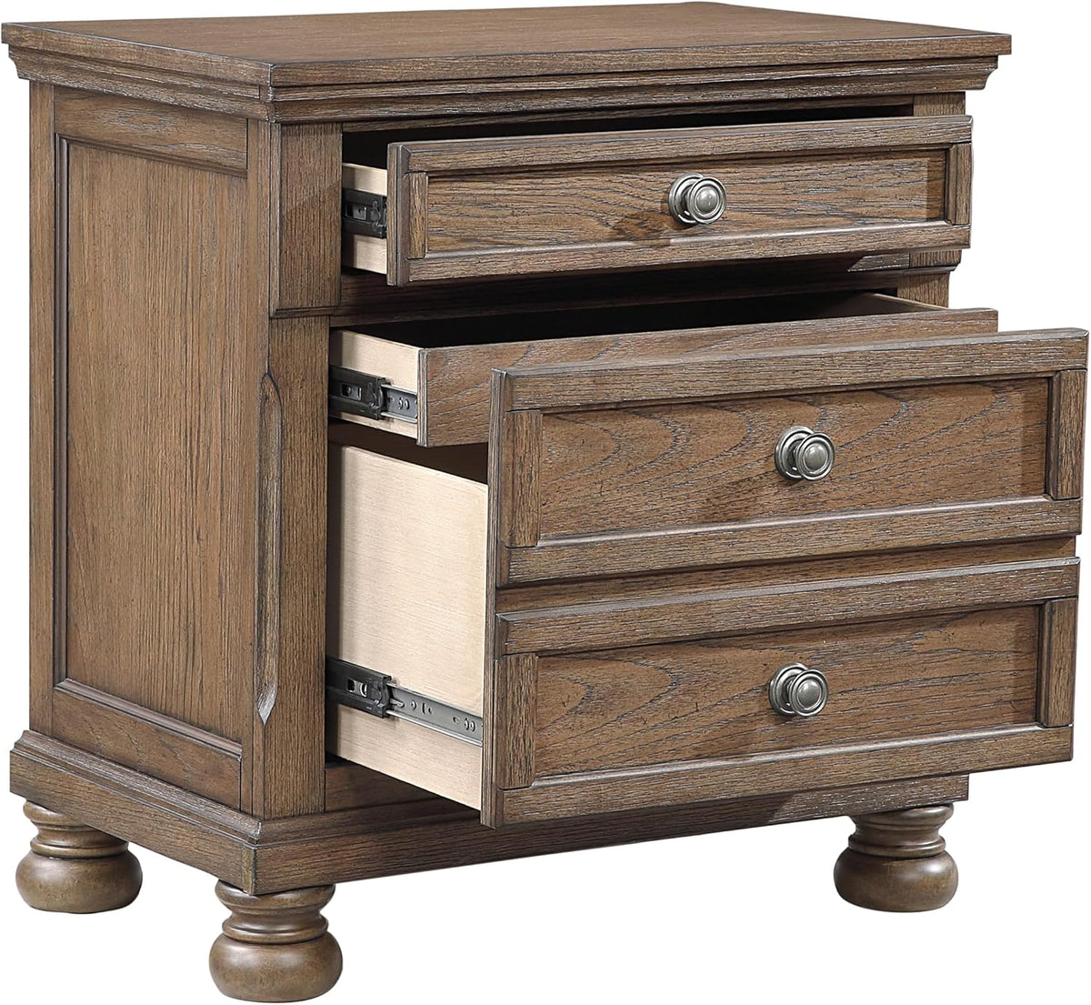 Traditional 6pc Bedroom Set King Size Platform Storage Bed Sleigh Headboard Classic Antique Brown Finish Furniture