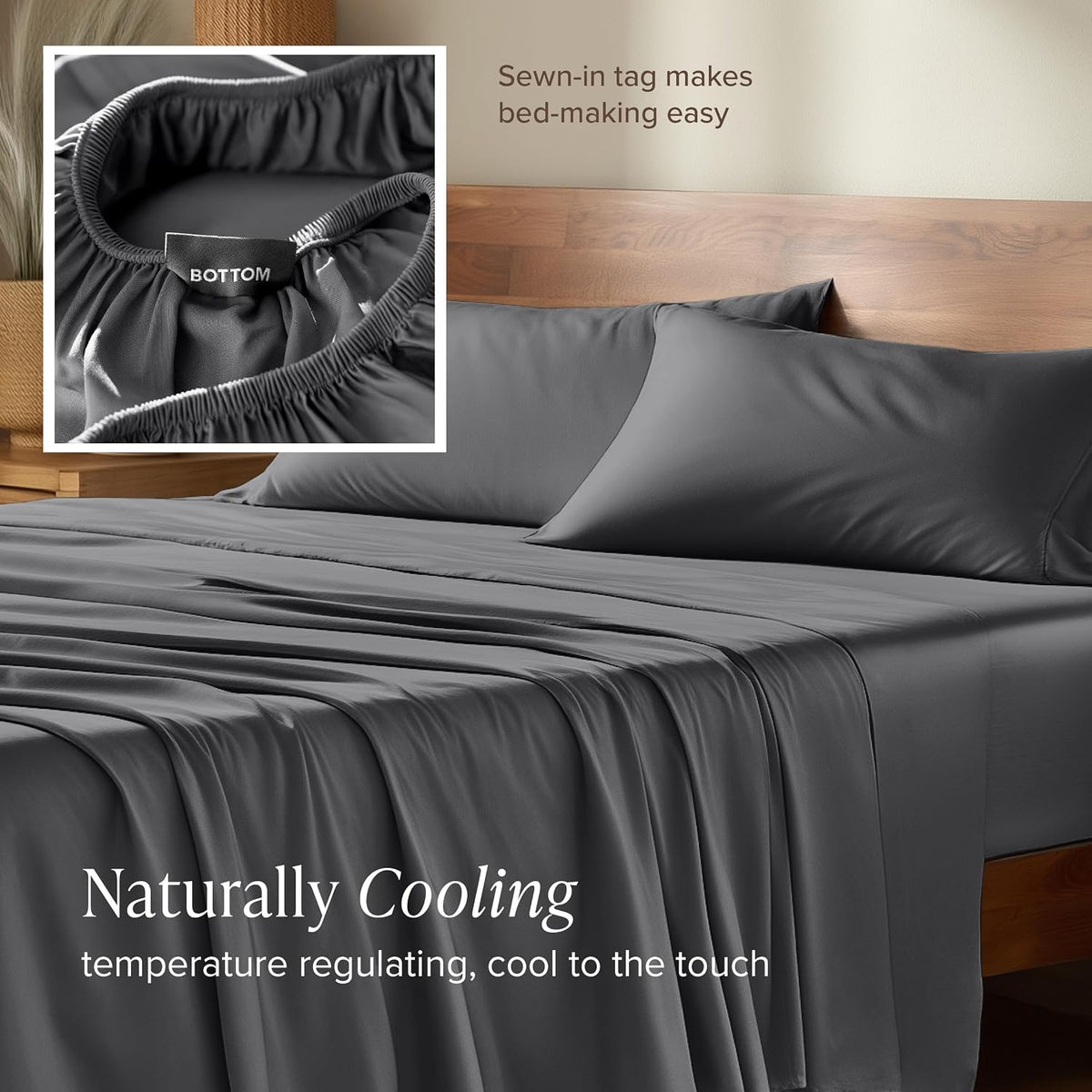 Bare Home 100% Rayon Made from Bamboo Luxury Sheet Set - 4 Piece Bedding Set - Deep Pockets - Cooling Sheets - Breathable - Easy Fit - Soft Bedding Sheets & Pillowcases (Split Head Flex King, Grey)