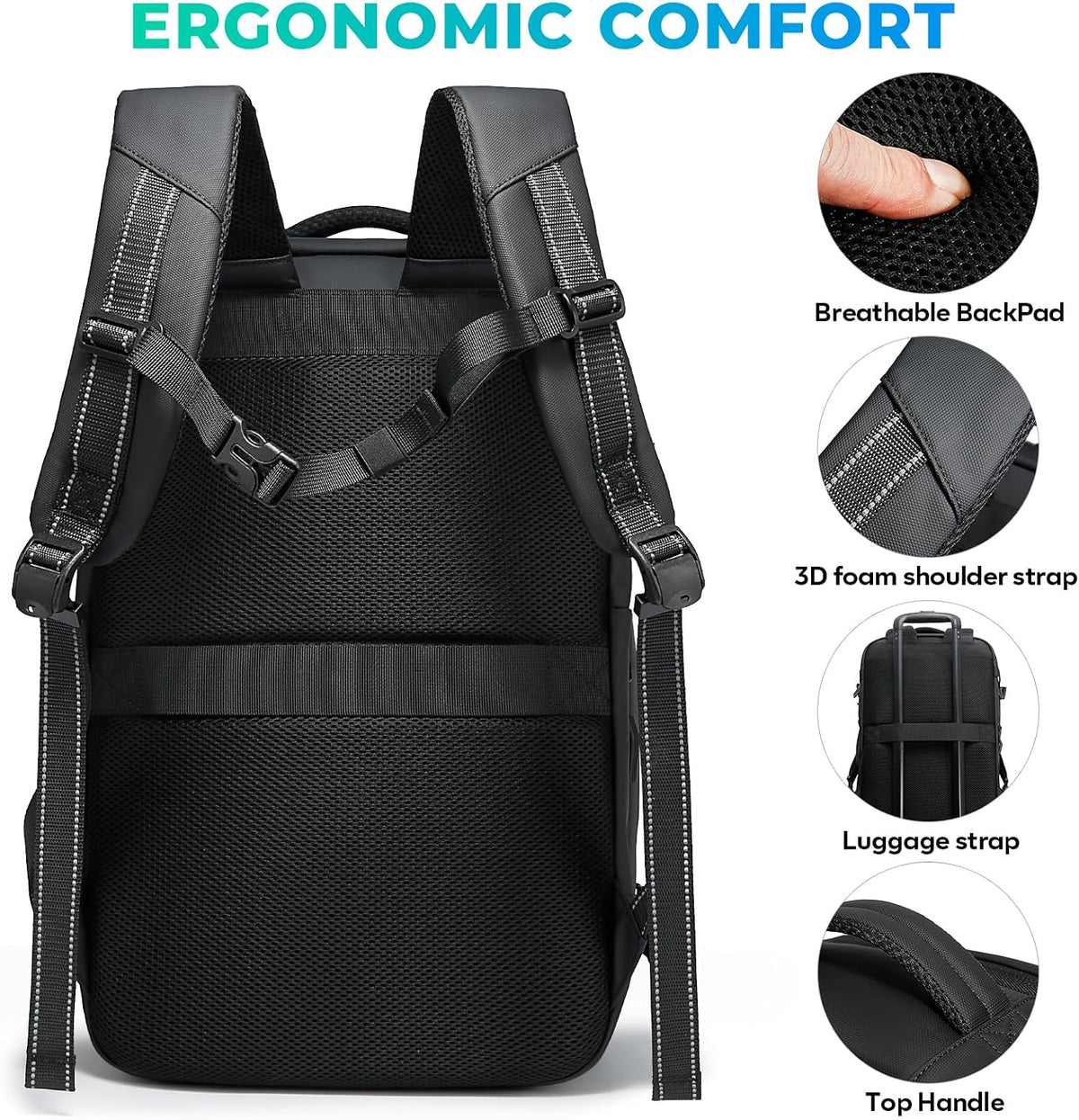 BANGE Vacuum-Seal Travel Backpack with Pump and Vacpack Compression System, Water Resistant Large Carry-On Backpack with Laptop Compartment and TSA Lock - Flight Approved, Black (With Air Pump)