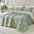 Lady Ann Green Floral 100% Cotton King Quilt Set - Green Flower Bird Butterfly Print Botanical Bedding,Vintage Lightweight Coverlet Ultra Soft Bedspread Set with Pillow Shams for All Season, 3 PCS