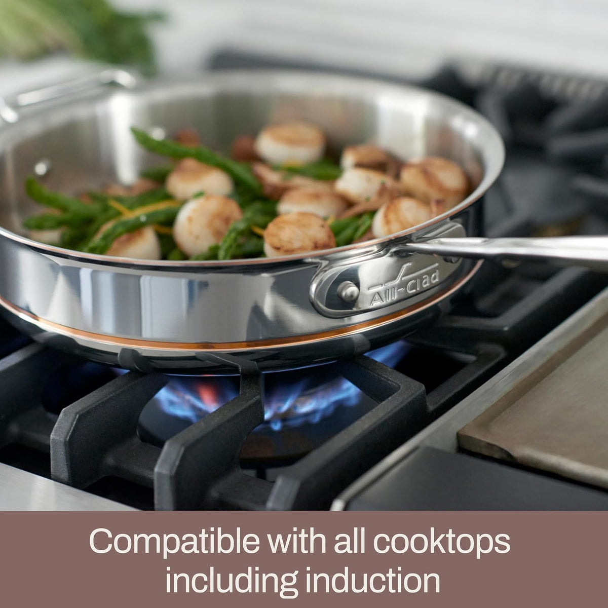 All-Clad Copper Core 5-Ply Stainless Steel Sauté Pan with Steel Lid 3 Quart Induction Oven Broiler Safe 600F Pots and Pans, Cookware Silver