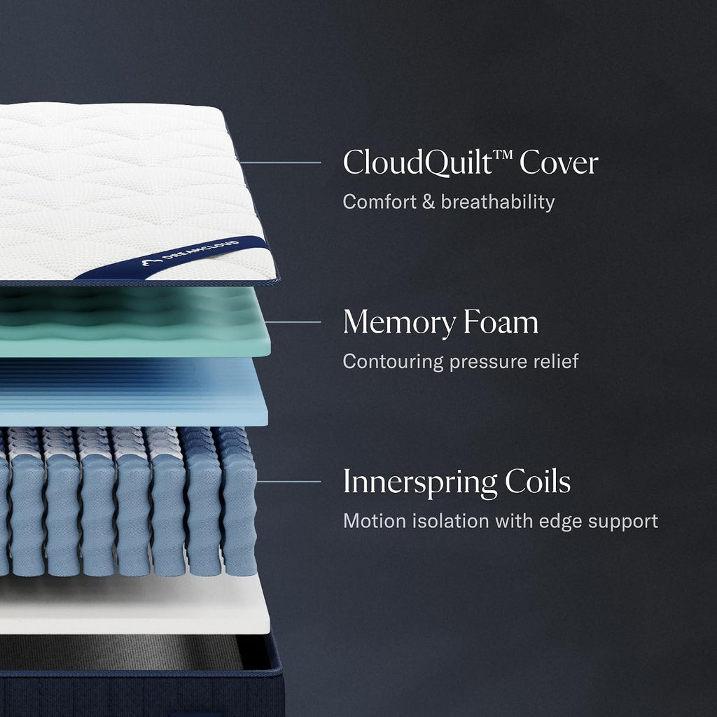 DreamCloud Classic 12' California King Mattress - Luxury Hybrid Gel Memory Foam - 365 Night Trial - Back Pain Relief - Fiberglass Free - Forever Warranty - Mattress in a Box - CertiPUR-US Certified