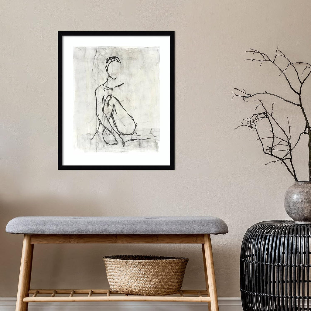 Amanti Art Framed Wall Art Print 25x21 Embellished Nude Contour Sketch II by Ethan Harper, Abstract Wall Art, Modern Contemporary Decor, Medium Poster Painting Artwork for Living Room, Bedroom,