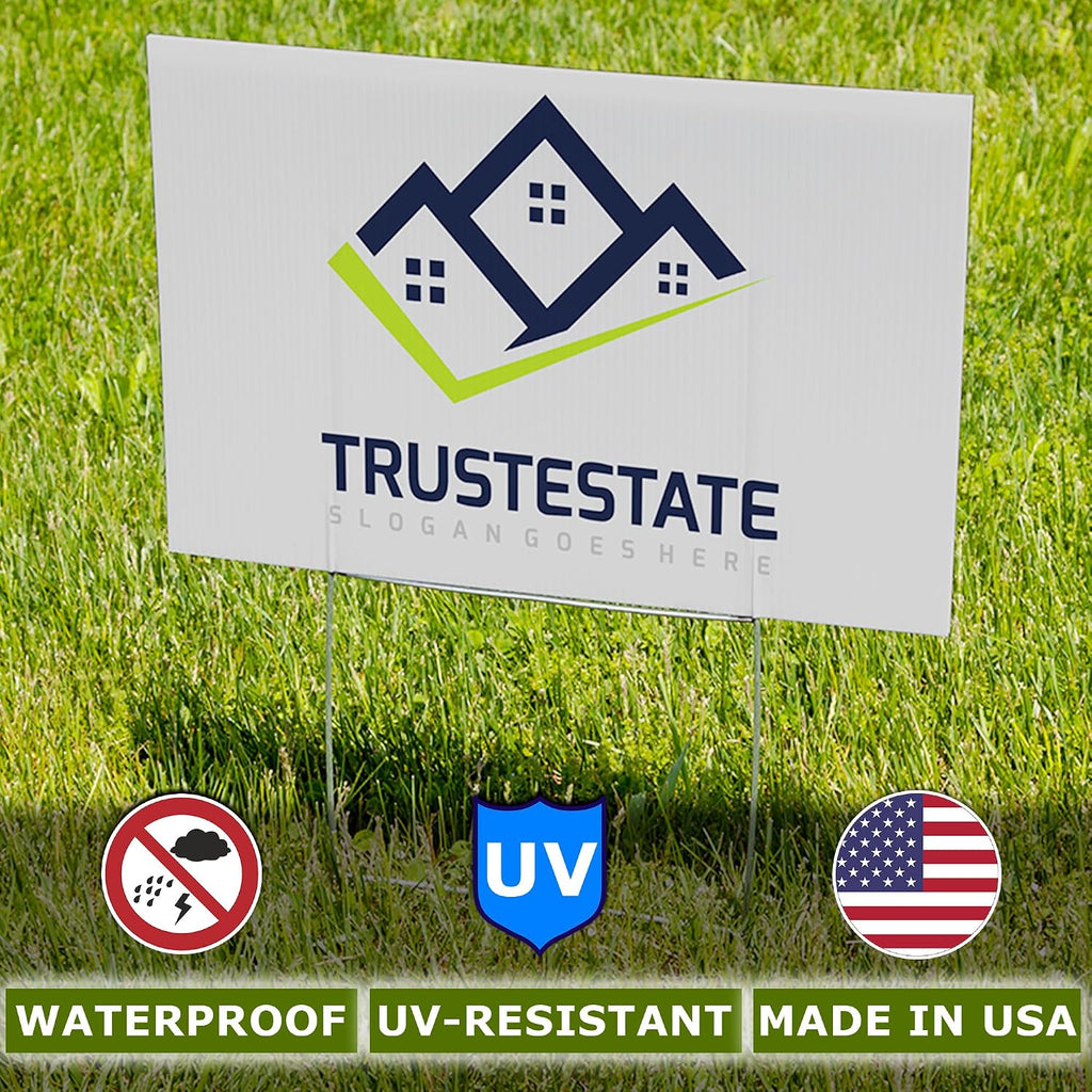 Vispronet 50 Pack 24in x 18in Custom Yard Signs with Stakes, Create Your Own Sign, Single or Double Sided Print, Bulk Personalized Lawn Signs, 4mm Corrugated Plastic Material, Weather-Resistant Board