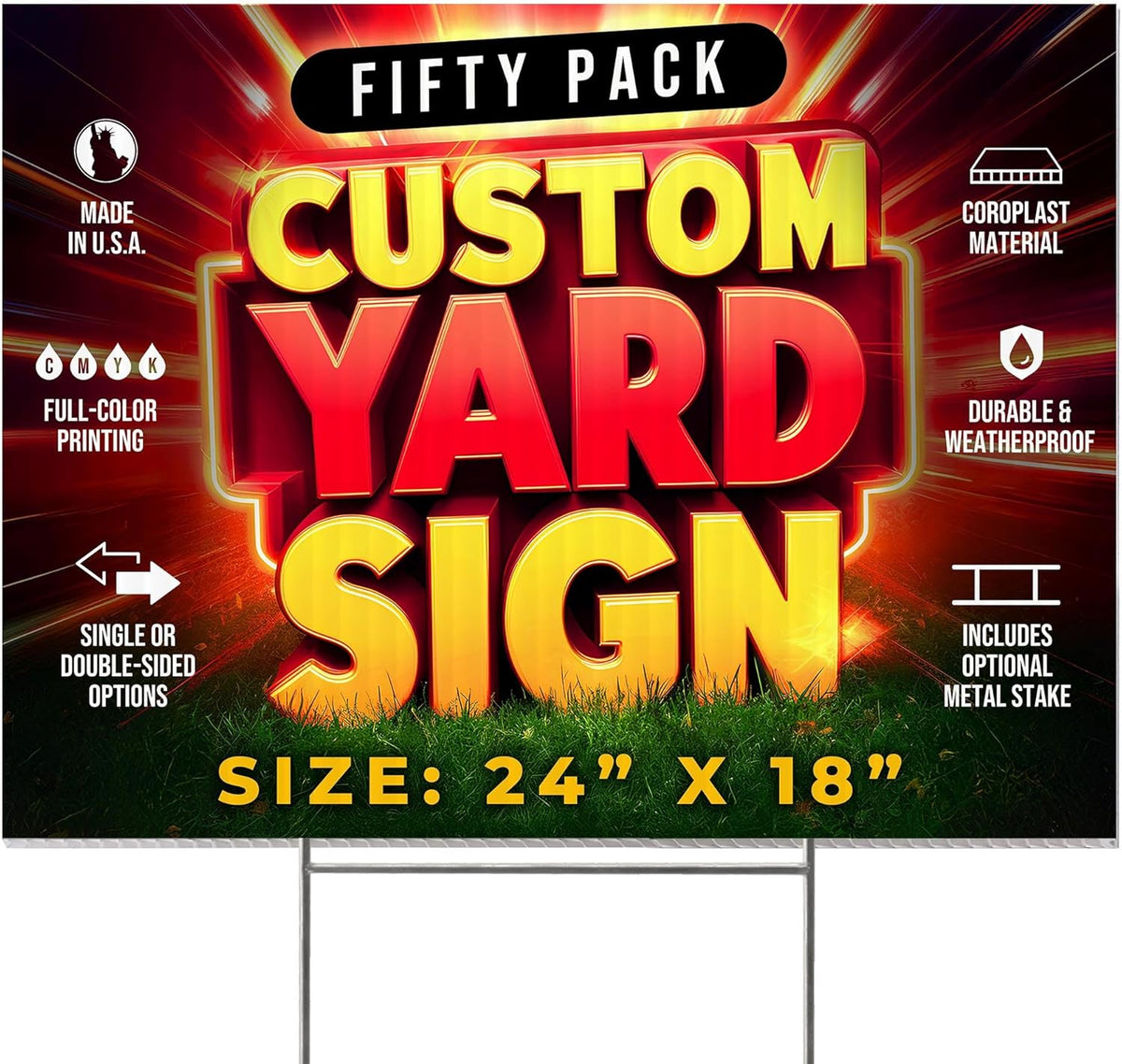 50 Pack 24'x18' Custom Yard Signs with Stakes, Personalized Yard Signs for Outdoors, Customized Full Color Print Corrugated Signs for Business