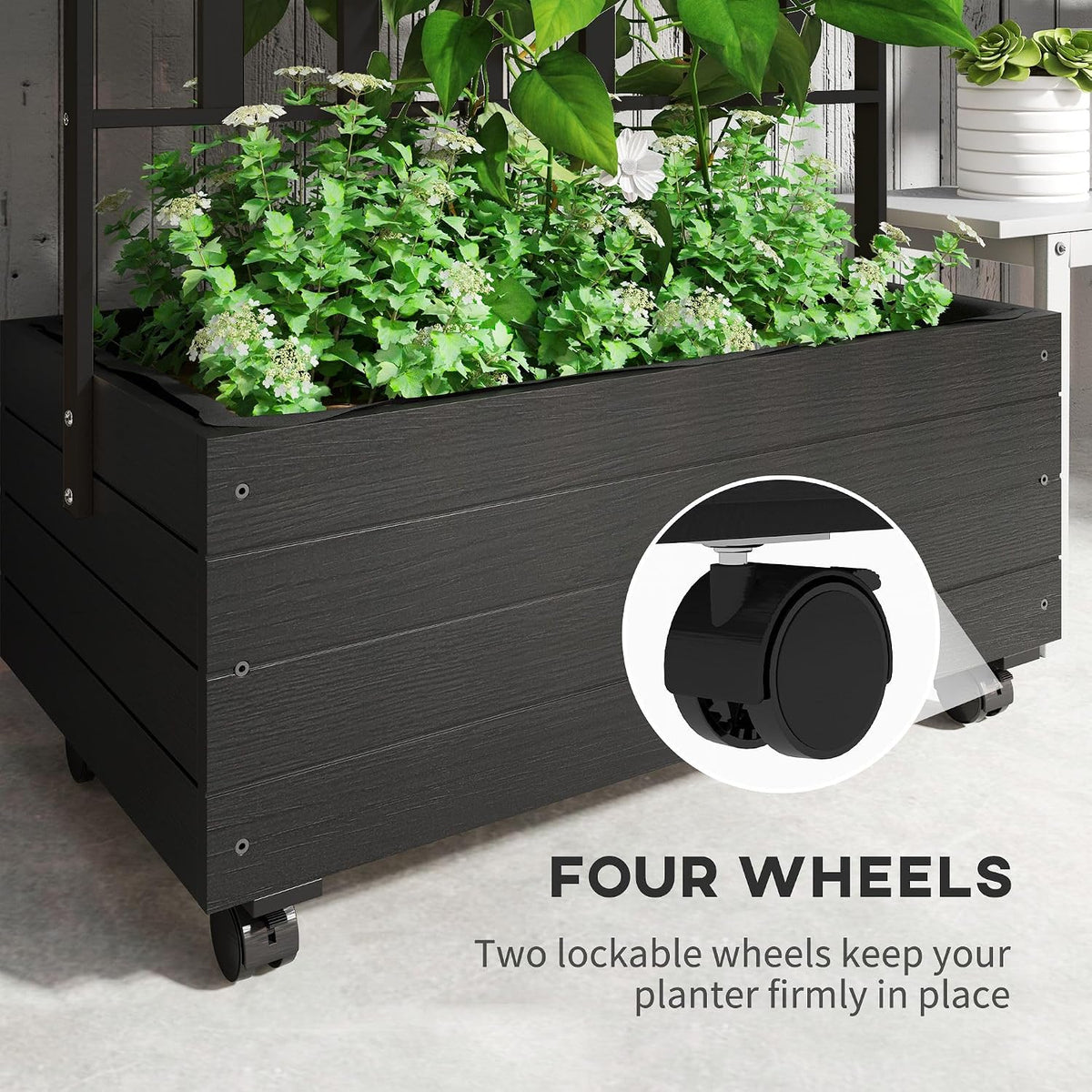 54x96x12inch Eco-Friendly Wooden Elevated Garden Bed with Custom Trellis System and Universal Swivel Wheels for Easy Portability