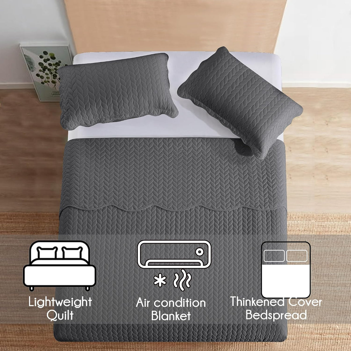 IR Imperial Rooms 8 Pack Quilt King Size Bedding (106' x 96') - Bulk Wholesale for Hotels, Guest Bedroom & Airbnbs - Lightweight Microfiber Reversible Embossed Quilts Bedspread (Charcoal)