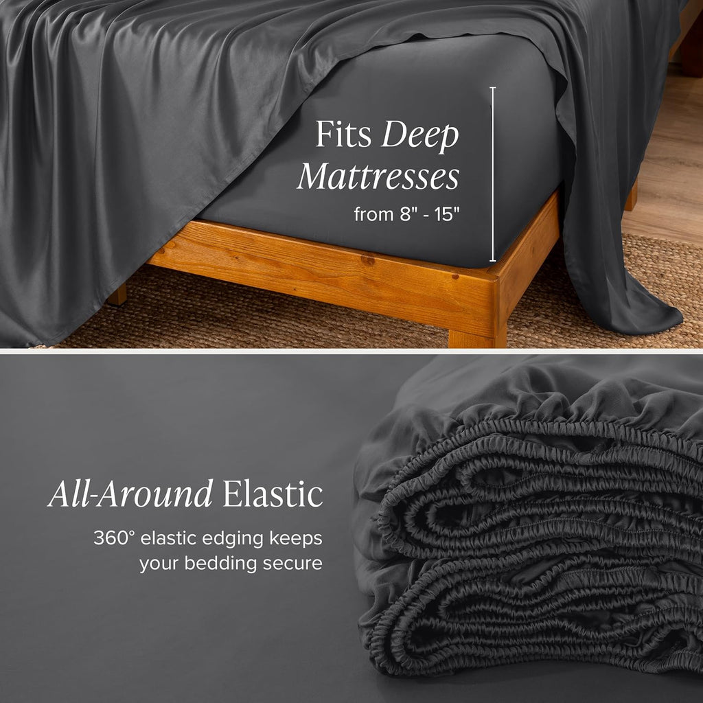 Bare Home 100% Rayon Made from Bamboo Luxury Sheet Set - 4 Piece Bedding Set - Deep Pockets - Cooling Sheets - Breathable - Easy Fit - Soft Bedding Sheets & Pillowcases (Split Head Flex King, Grey)