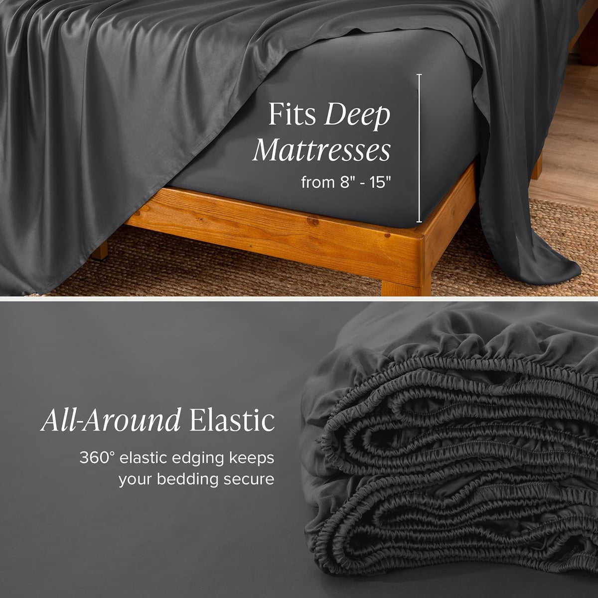 Bare Home 100% Rayon Made from Bamboo Luxury Sheet Set - 4 Piece Bedding Set - Deep Pockets - Cooling Sheets - Breathable - Easy Fit - Soft Bedding Sheets & Pillowcases (Split Head Flex King, Grey)