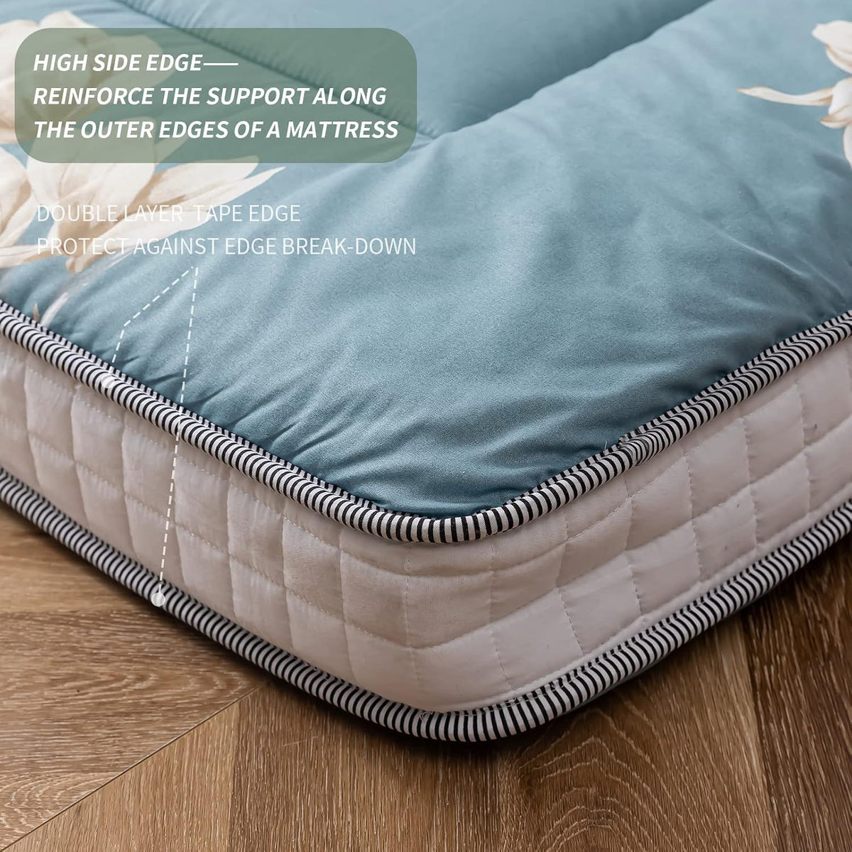 MAXYOYO Floral Printed Futon Mattress, Padded Japanese Floor Mattress Quilted Mattress Topper, Extra Thick Folding Sleeping Pad Breathable Floor Lounger Guest Couch for Camping, Queen Size