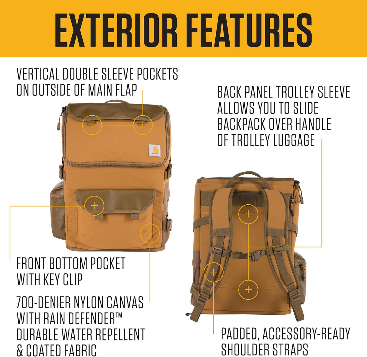 Carhartt 35L Nylon Workday Backpack, Durable Water-Resistant Pack with 15' Laptop Sleeve and Adjustable Shoulder Straps, Tarmac