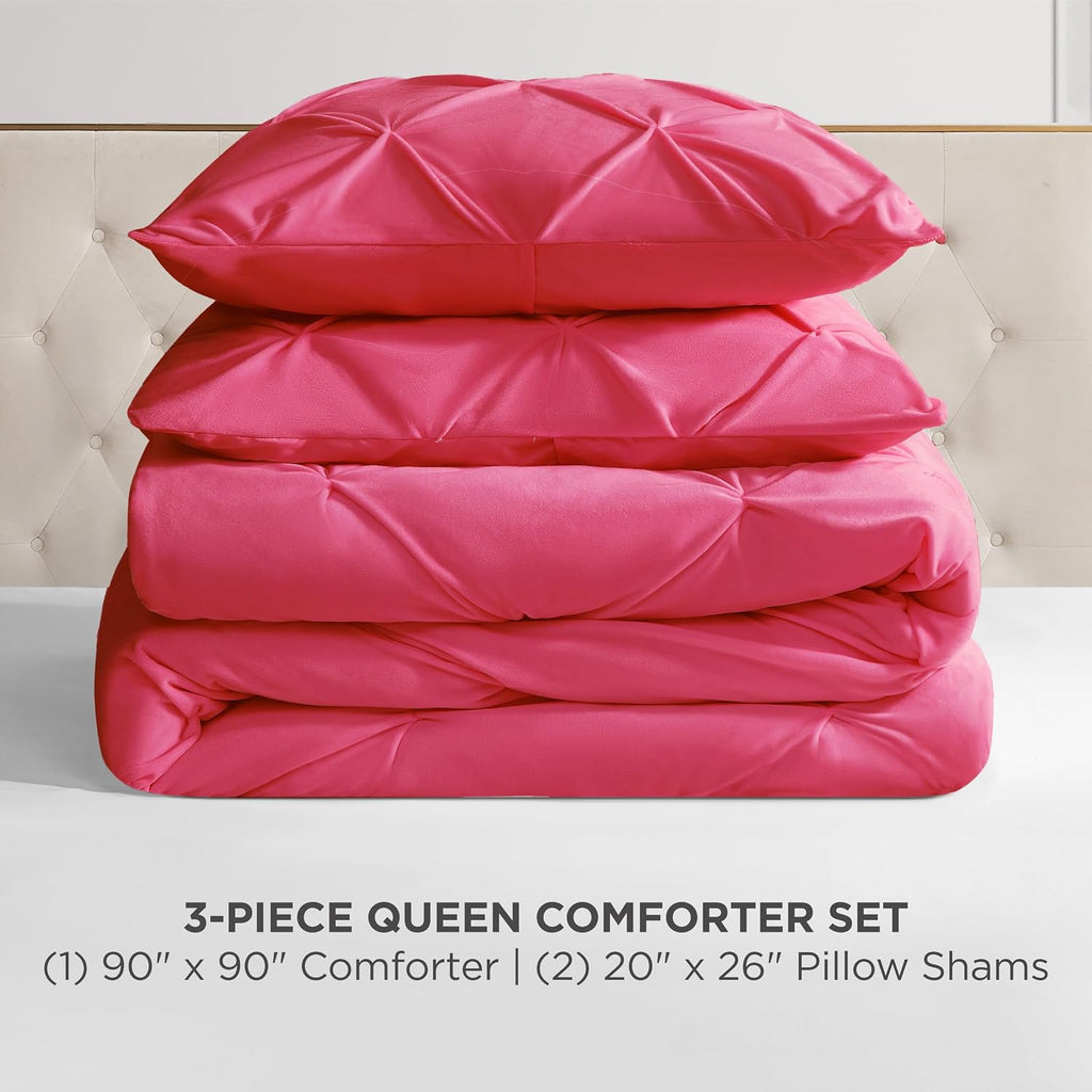 Juicy Couture Kiss Pleat Plush Micromink Hot Pink Full/Queen Comforter Set - Cozy 3 Piece Bedding Ensemble