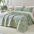 Lady Ann 100% Cotton Floral Cal King Quilt Set - Green Flower Bird Butterfly Pattern Print Quilted 118x106 Bedspread & Coverlet Set, 3 PCS Lightweight Extra Soft King Bedding Sets All Season