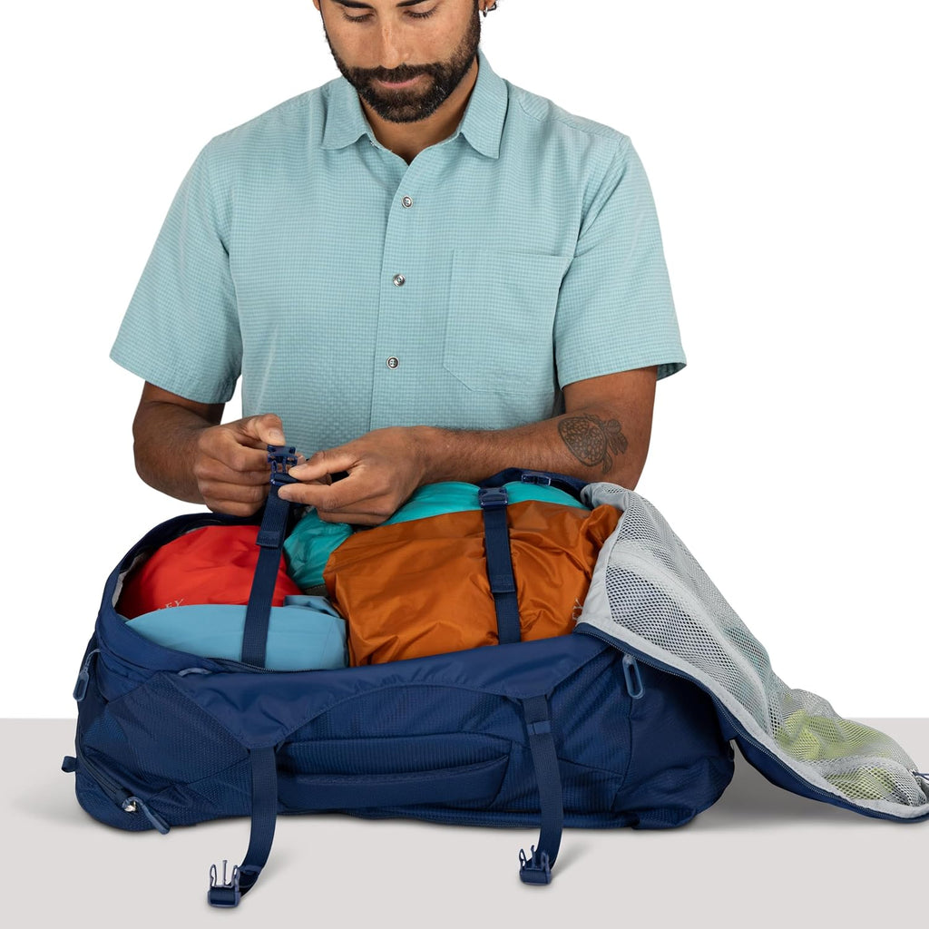 Osprey Farpoint 40L Men's Travel Backpack - Carry On Bag with Laptop Sleeve and Toiletry Pocket, Cascade Blue/Torrent Blue