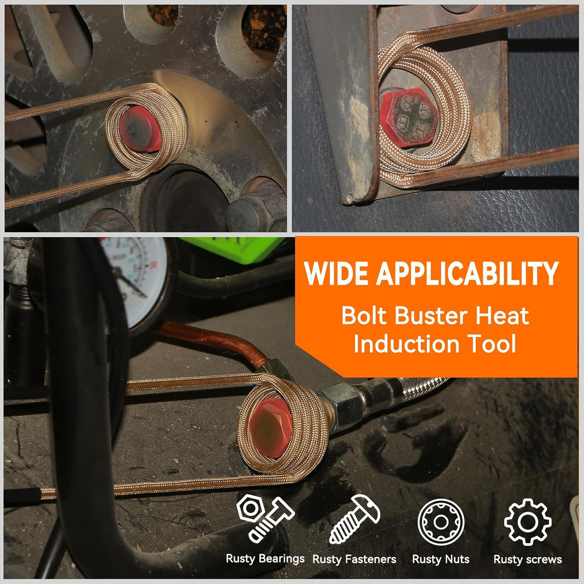 Induction Heater Bolt Removal, 1200W Induction Bolt Heater Tool with 8 Coils, Heat Stripped Bolt Remove for Rusted Nuts, Screws (Orange)