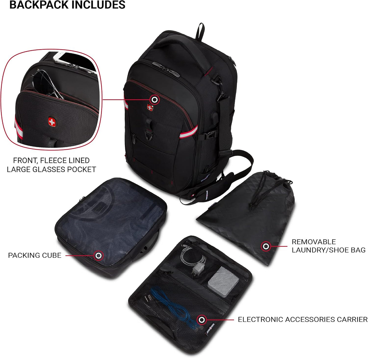SwissGear 3766 Extra Large 48L Travel Backpack with USB Charging Port, Built-in RFID, Fits 16 Inch Laptop