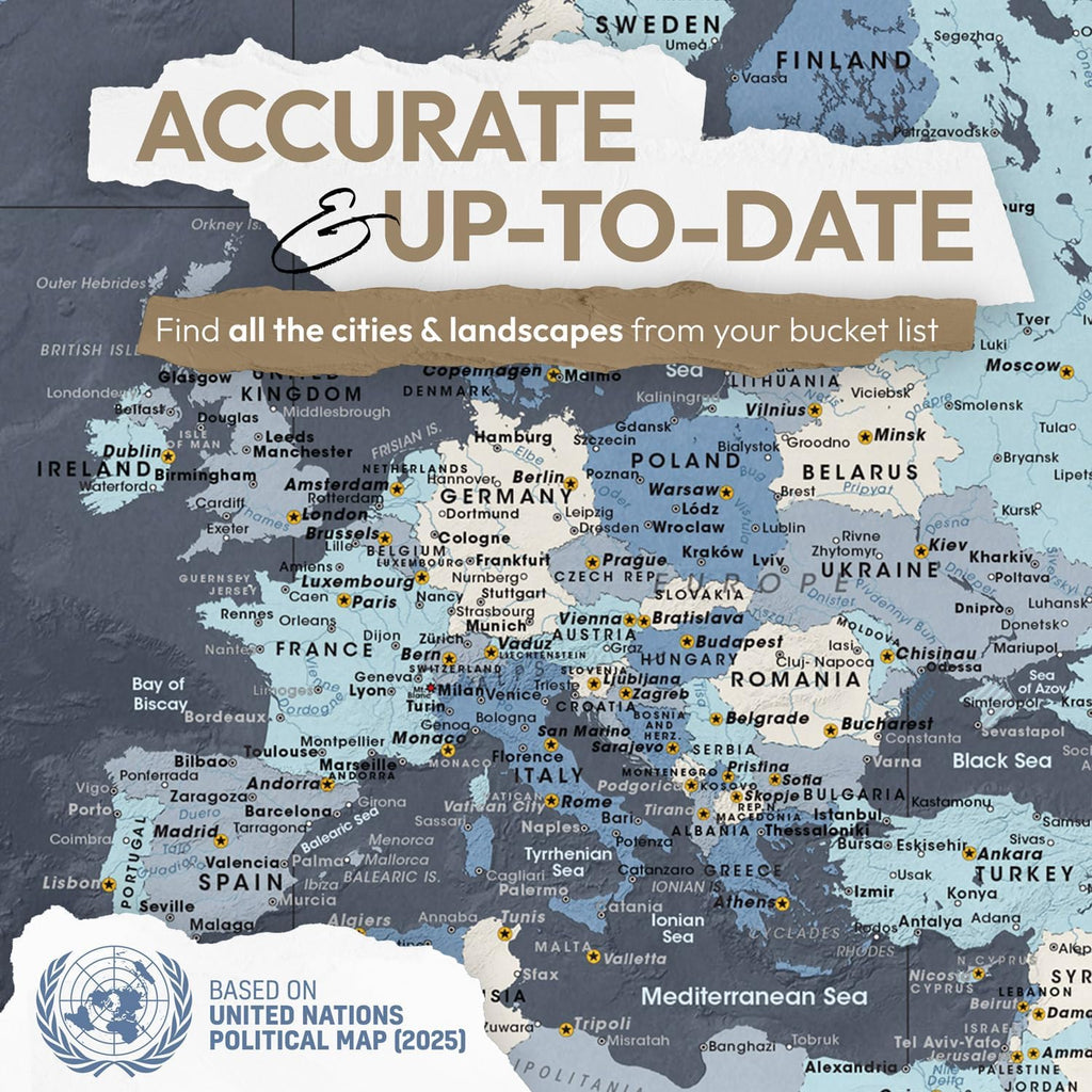 World Map Canvas with Pins: Explore Political or Tourist Destinations in 5 Colors. | Perfect Gift for Travelers' sized 22' x 16' | by Pin Adventure map (Navy, Political map)