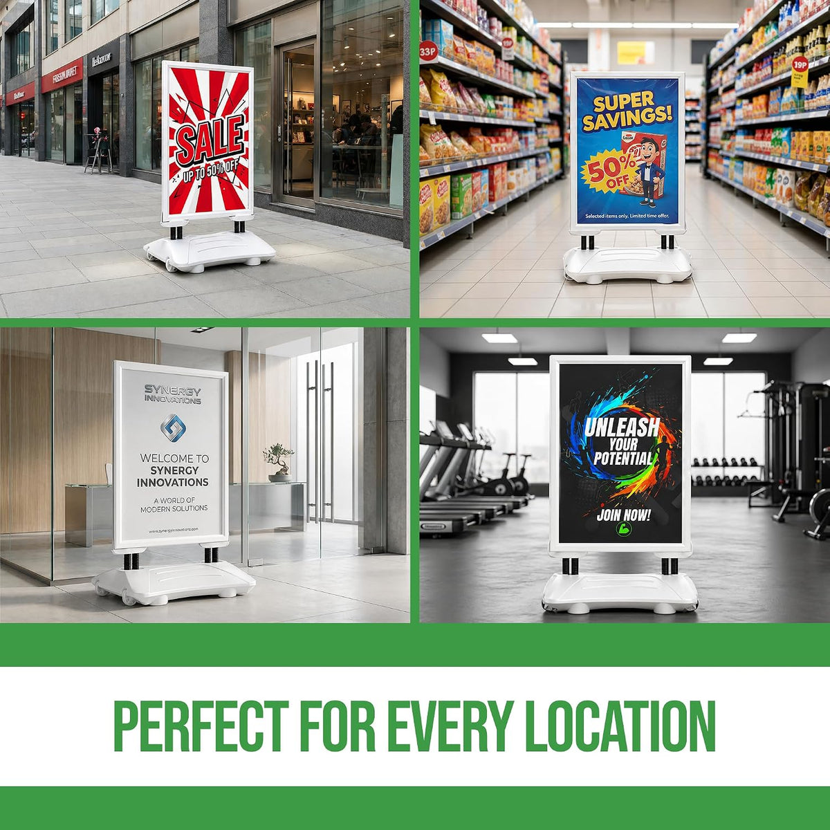 Custom Weighted Sidewalk Sign Display by BCB Print – 23x33 Outdoor Sign Holder with Custom Print | Heavy Duty Advertising Stand for Business, Storefront Use | Made in USA