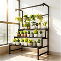 4Tier Sturdy Metal Plant Stand with Wheels, 47x24x65 Inch HighBlack Multiple Tiered Flower Display ，Heavy Duty Succulent Shelf for Home Indoor and Outdoor，Stair Shape，440 LBS Capacity (47in)