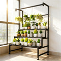 4Tier Sturdy Metal Plant Stand with Wheels, 39.9x24x65 Inch HighBlack Multiple Tiered Flower Display ，Heavy Duty Succulent Shelf for Home Indoor and Outdoor，Stair Shape，440 LBS Capacity (39in)