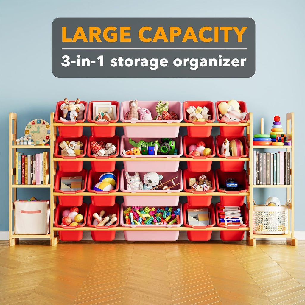 SpaceAid Toy Storage Organizer with 6 Shelves and 20 Bins, Toy Organizers Storage Bookshelf, Kids Bin Shelf Toys Box Bookcase for Bedroom Playroom Organization Room Decor, Red and Pink