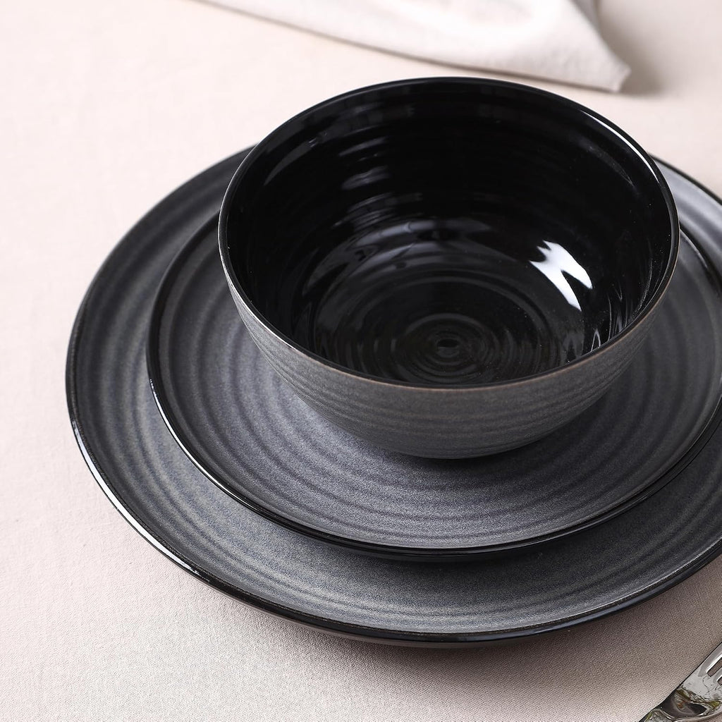 Stone Lain Dua 4-Piece Bowl Set Stoneware, Black