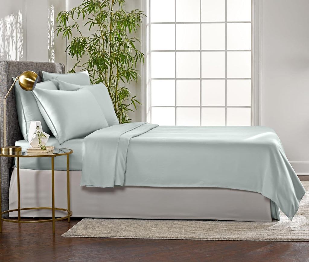 King Sheets by Pure Bamboo, Genuine 100% Organic Viscose Derived from Bamboo Bed Sheet Set, Luxuriously Soft & Cooling, Double Stitching, 2 Year Quality Promise (King, Sea Glass)