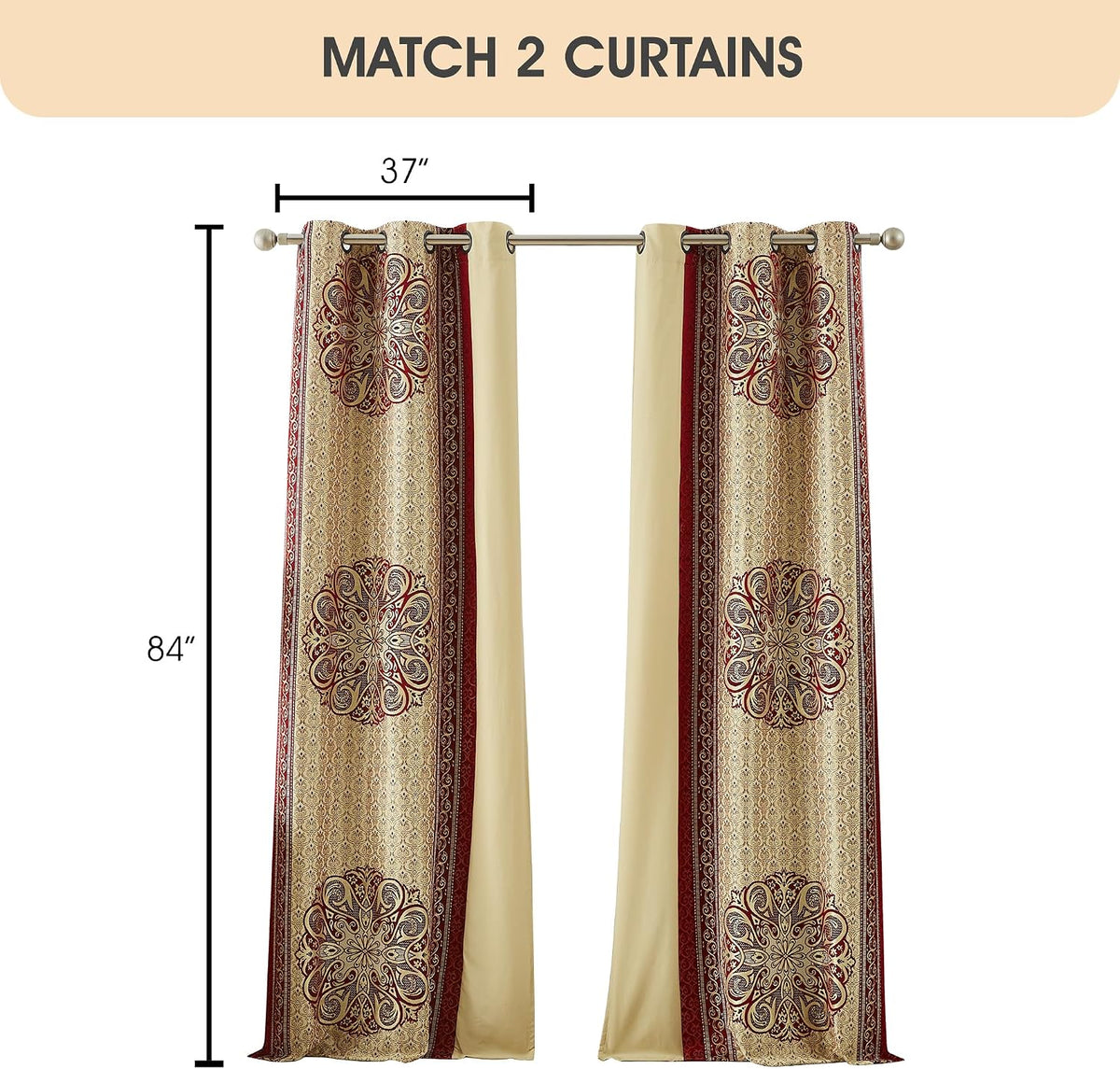 LANCO MODERN LIFESTYLE Queen Comforter Set, Wine Gold Medallion Jacquard Design, Luxurious Bohemian 9 Pieces Bedding Set with Curtains, Decorative Pillows and Bed Skirt